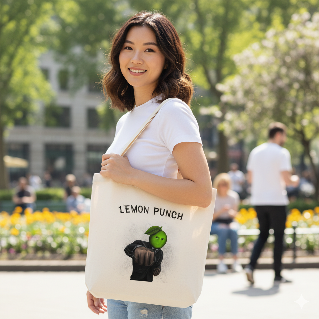 Tote Bag Lemon Punch - Image 1 Femme portant le Tote Bag Lemon Punch